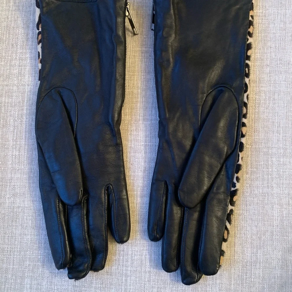 NEW FOWNES CALF SKIN LEATHER LEOPARD CASHMERE LINED GLOVES Xs-Sm